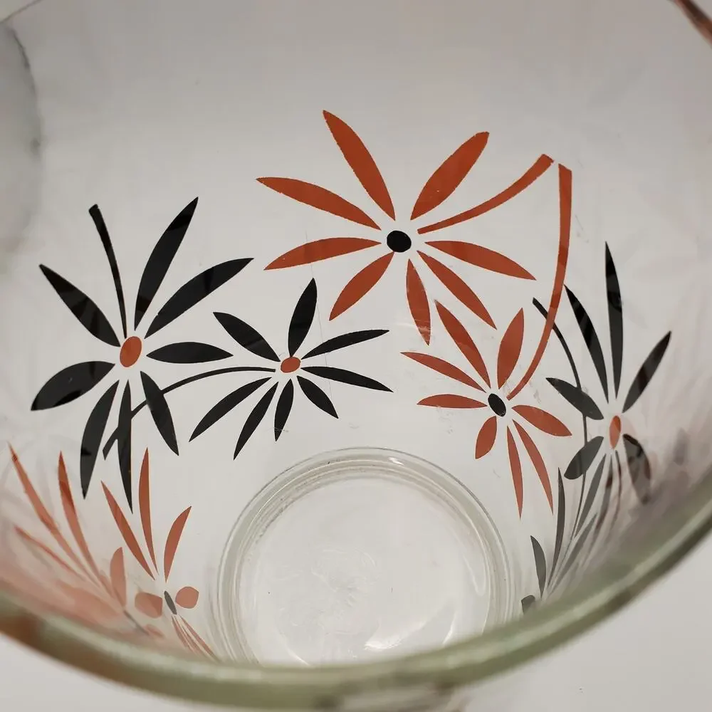 Mid-Century Modern Anchor Hocking Pitcher – Coral Pink & Black Atomic Floral